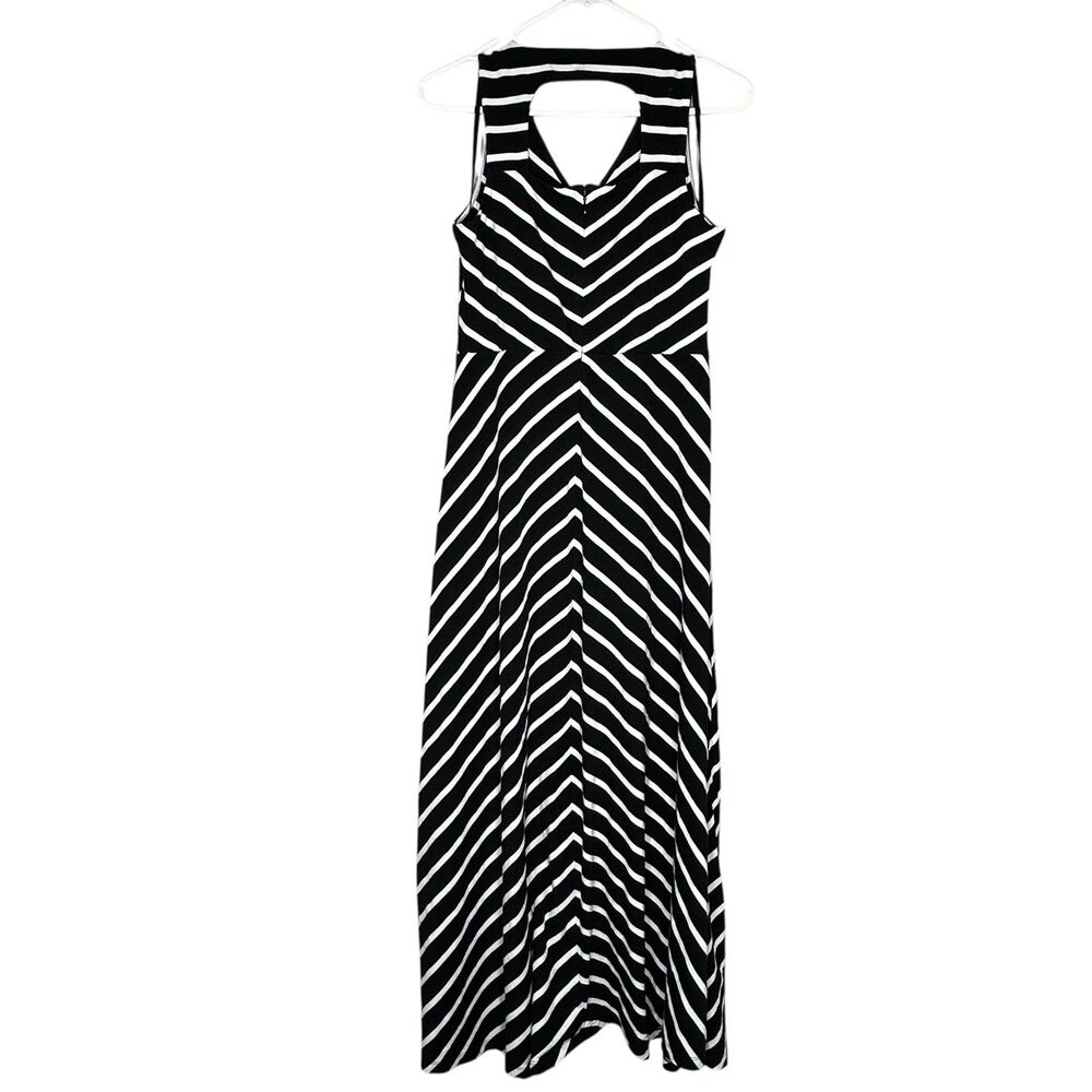 Talbots Black White Chevron Stripe Maxi Dress Sleeveless Size Small - Picture 3 of 8